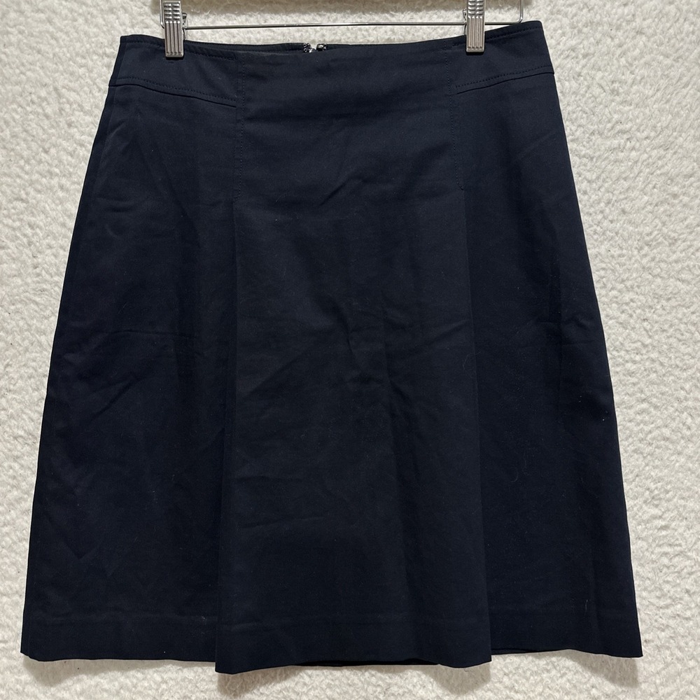 Talbots Skirt Women's Size 8 Navy Blue Cotton Blend Pleated‎ Lined Side Zip